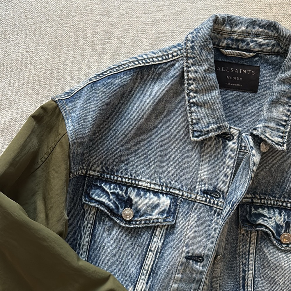 All Saints Blue and Green Denim Jacket